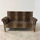 Vintage leopard velvet sofa / wall sofa with drop-down arms, France.