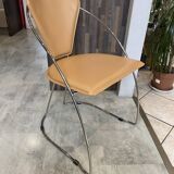 1 Linda armchair chair by Arrben in camel brown leather with a chrome steel frame.