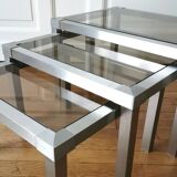 Set of 3 nesting stainless steel coffee tables 1970