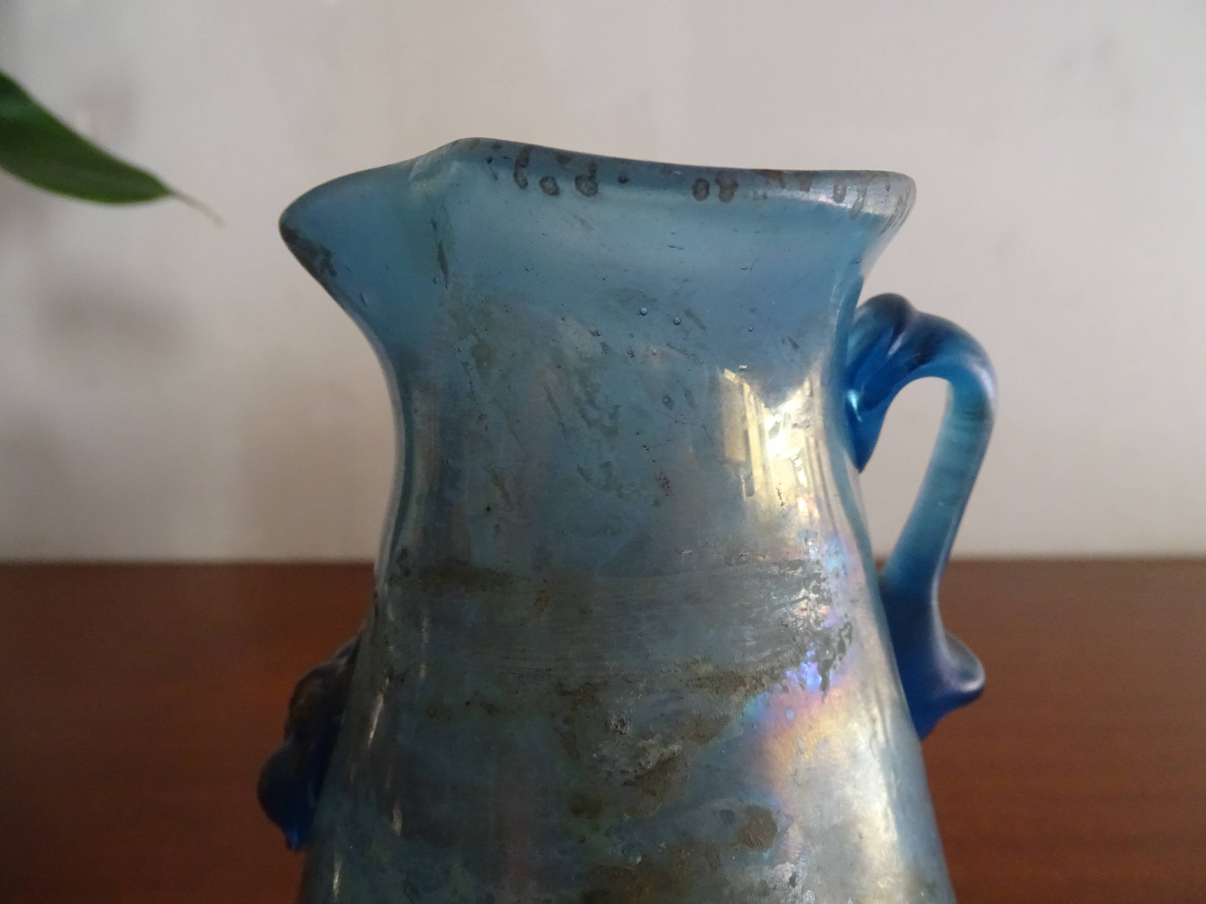 Vase with handle and spout Scavo Seguso Vetri d'Arte iridescent glass Murano 1950