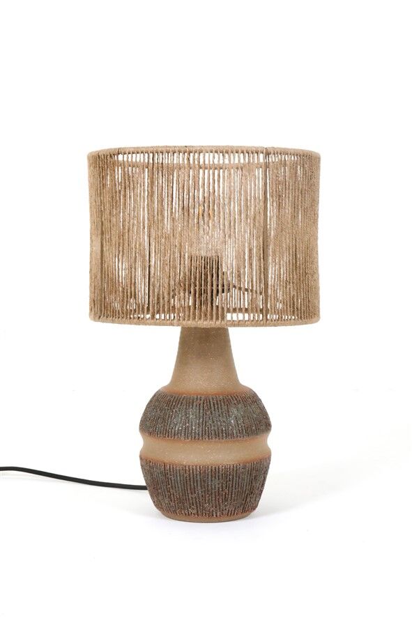 Handmade Søholm / Einar Johansen ceramic table lamp with jute lampshade / Mid-century Danish modern design / 1960s / 1970s