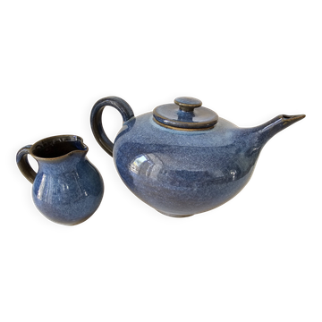 Ensemble théière pot à lait en céramique vernissée (bleu cobalt) design