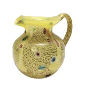 Postmodern Yellow Opaline Hand Blown Glass Jug with Murrines and Silver Flakes