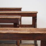 Antique Gothic Church Benches, Late 1800s – Set of 4 Pine Wood Pew Benches