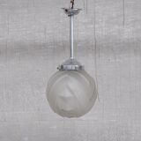 Geometric etched glass and metal art deco pendant light