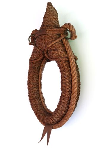 Miroir ovale en corde façon collier d'âne années 60 53x25cm