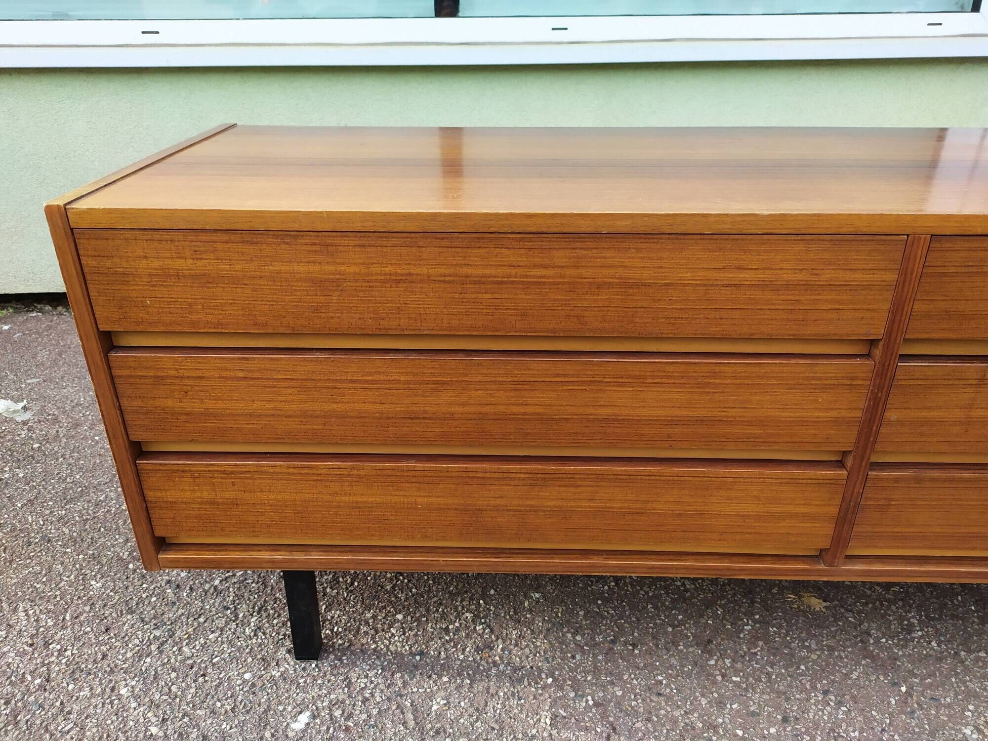 Vintage sideboard in wood, metal foot, 6 drawers