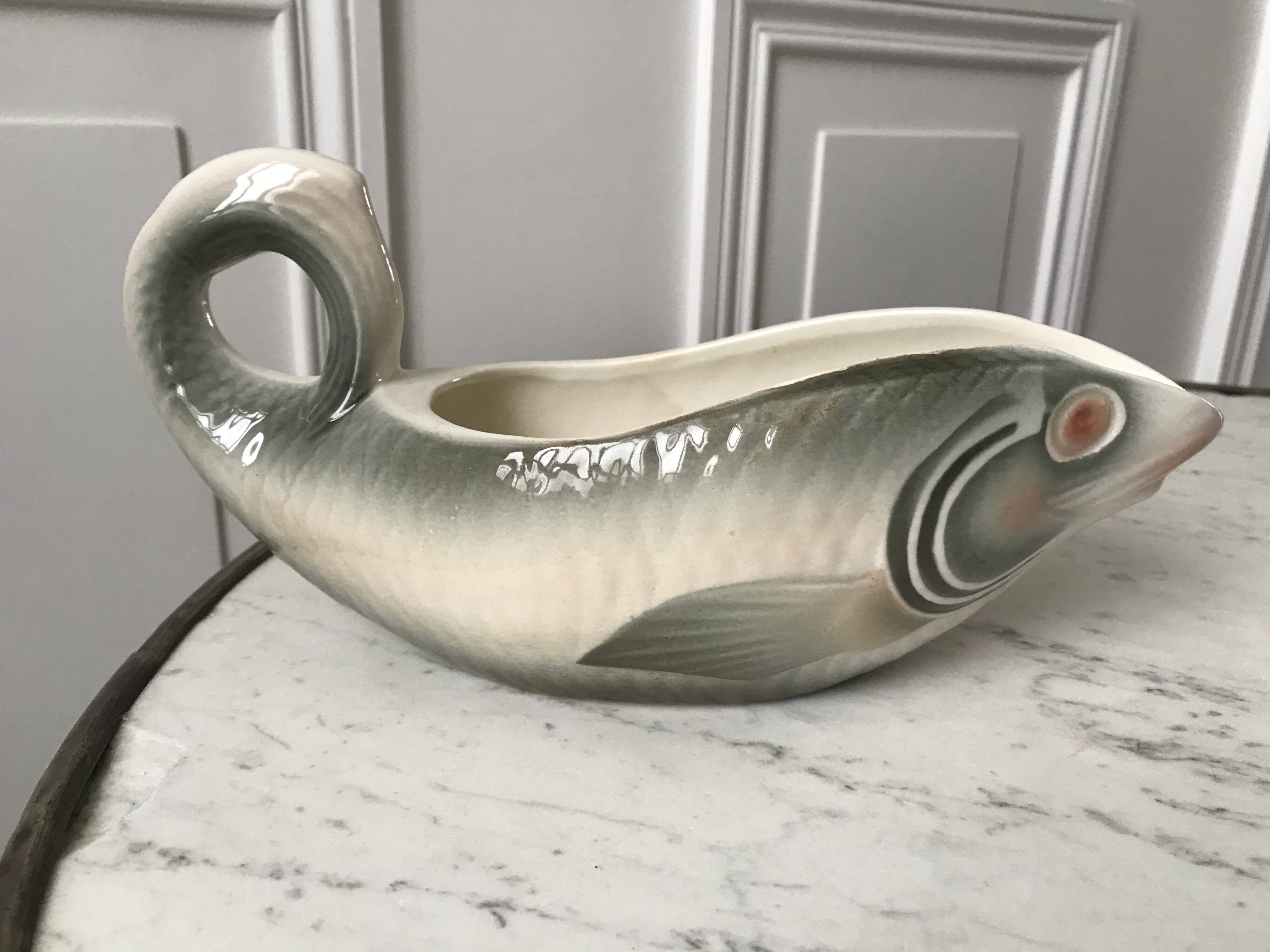 Fish gravy boat in slip digoin sarreguemines 50s