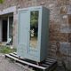 Vintage Parisian wardrobe in sage green – Mirror, hanging space and drawers