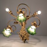 Art Nouveau Chestnut Leaf and Green Glass Sconce, 1900s