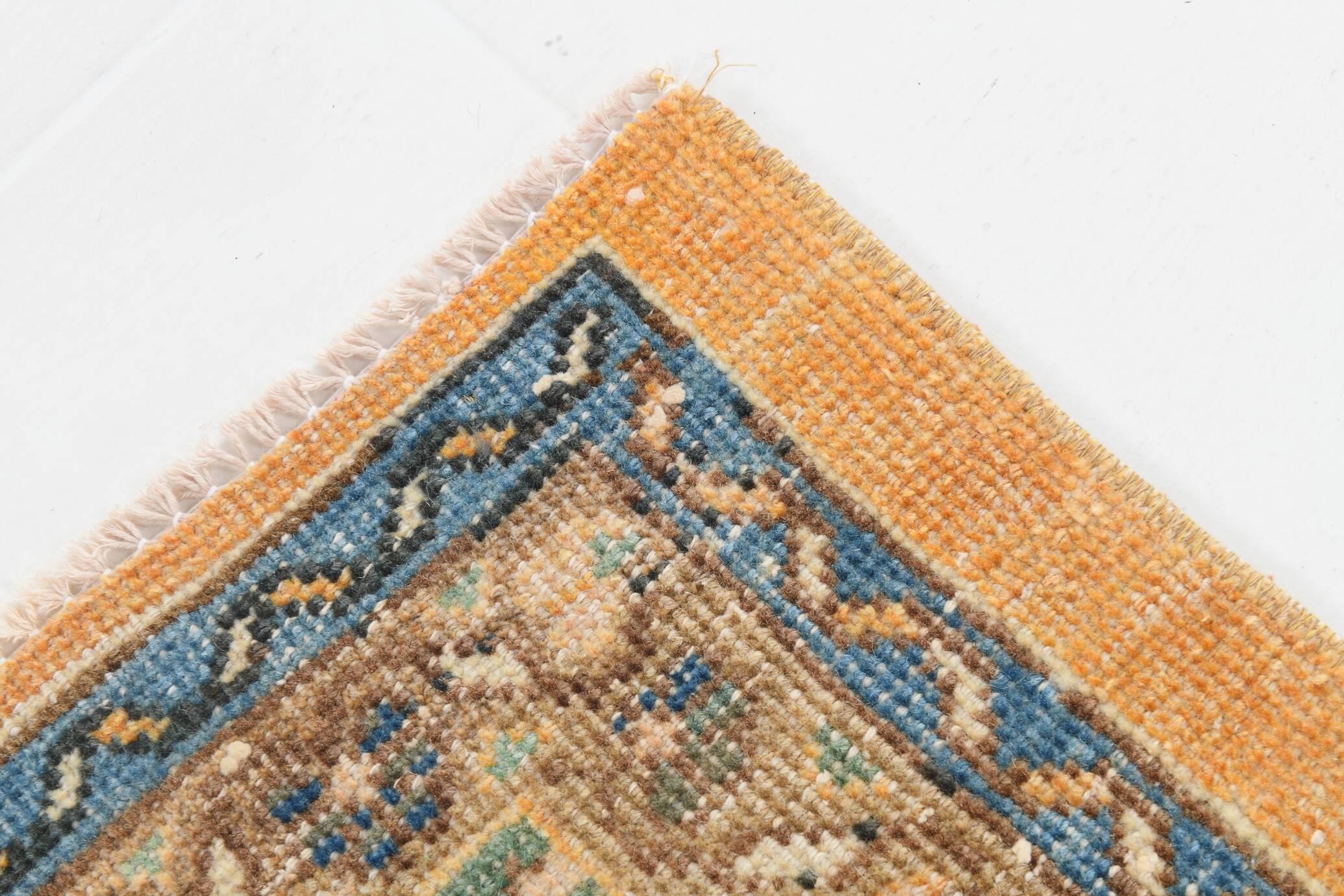 Tapis Persan Ancien Grand Format – Laine Nouée Main, Tons Beige & Bleu