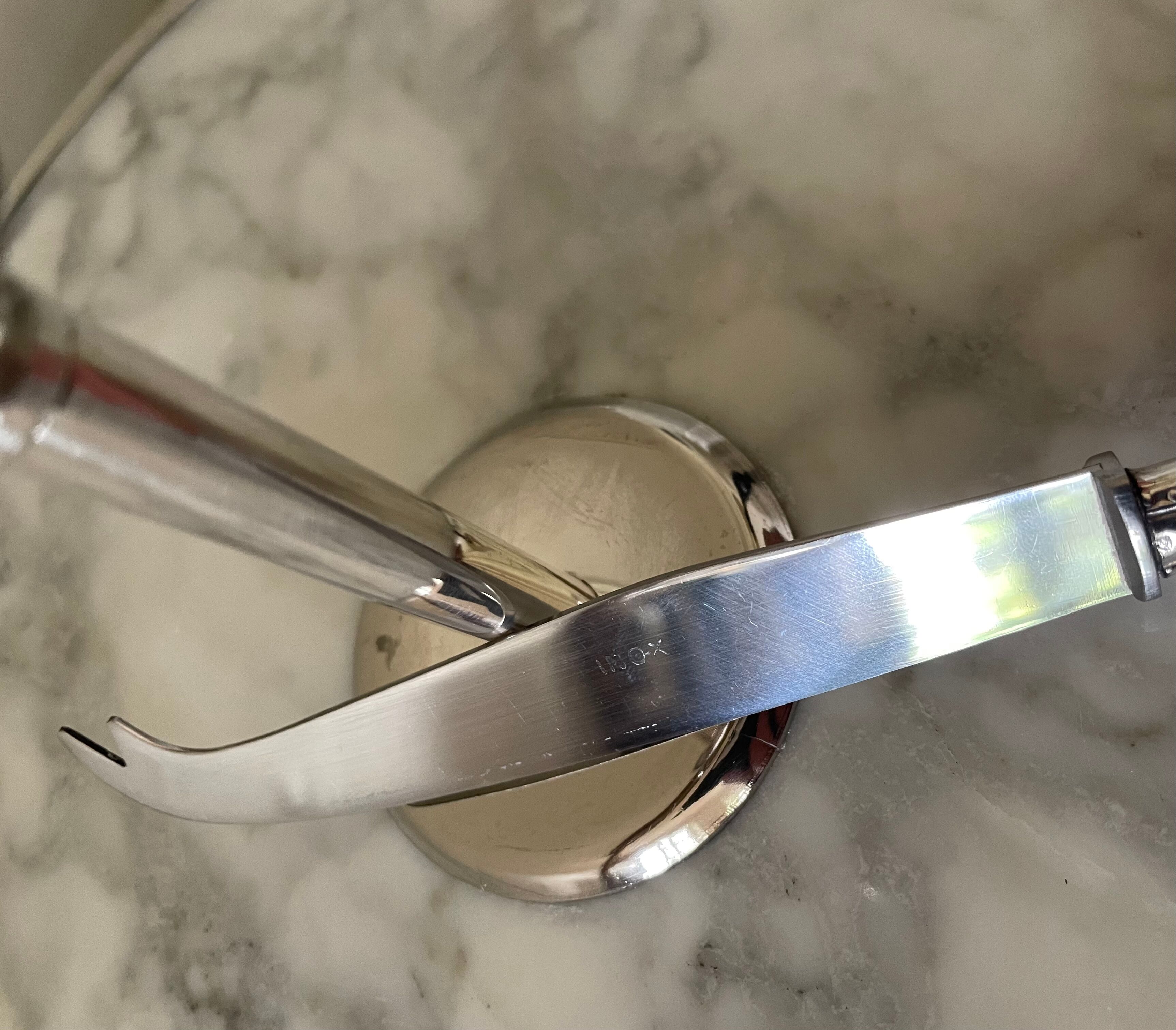 Marble cheese platter and silver metal 1970