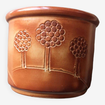 Cache pot en terre cuite émaillée - Art naïf - Daté de 1953