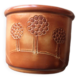 Cache pot en terre cuite émaillée - Art naïf - Daté de 1953