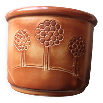 Cache pot en terre cuite émaillée - Art naïf - Daté de 1953
