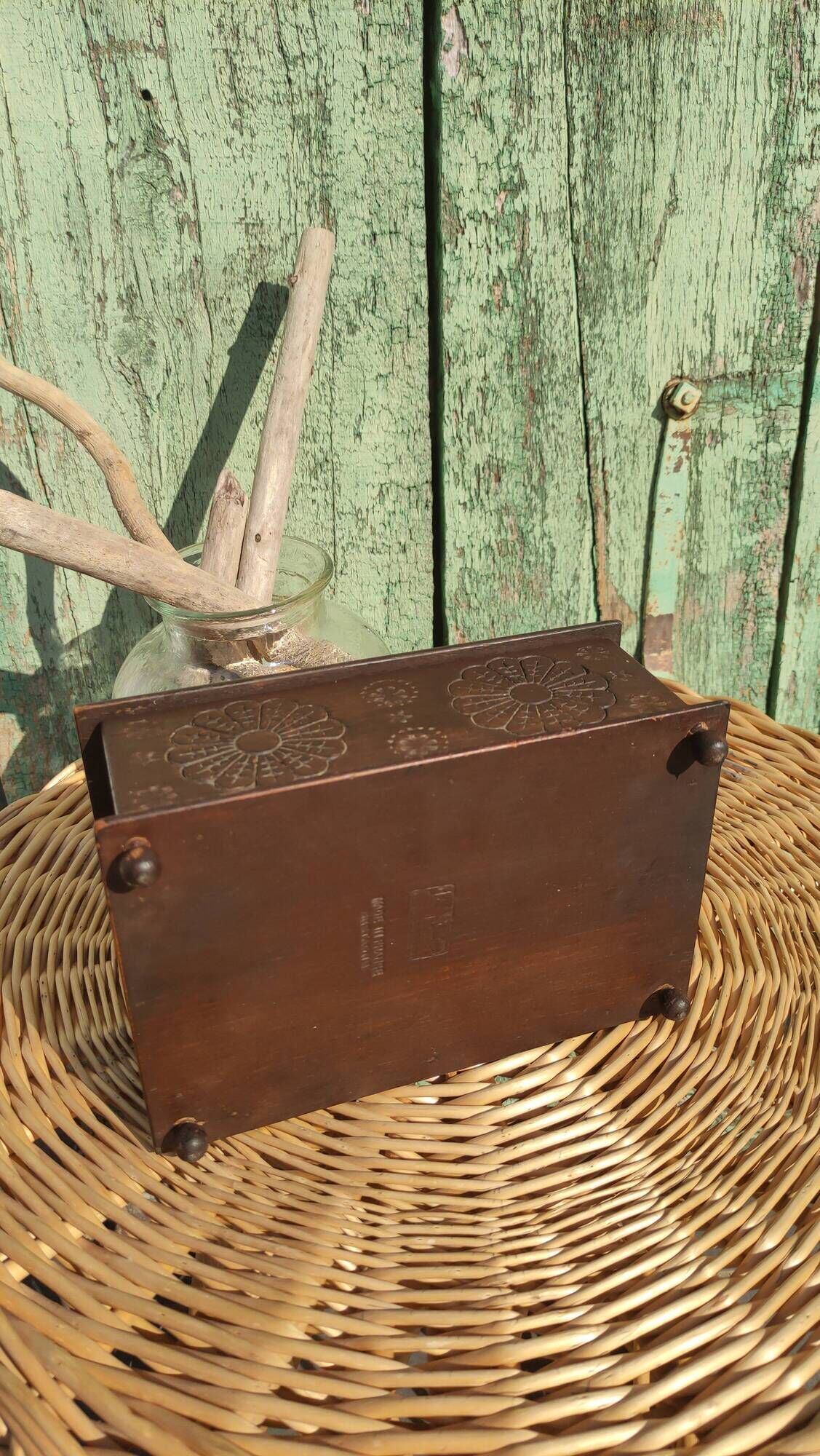 Old artisanal box in carved wood made of French (Brittany)