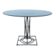 Table à manger en fer forgé avec son plateau en verre rond fumé, vintage 1980