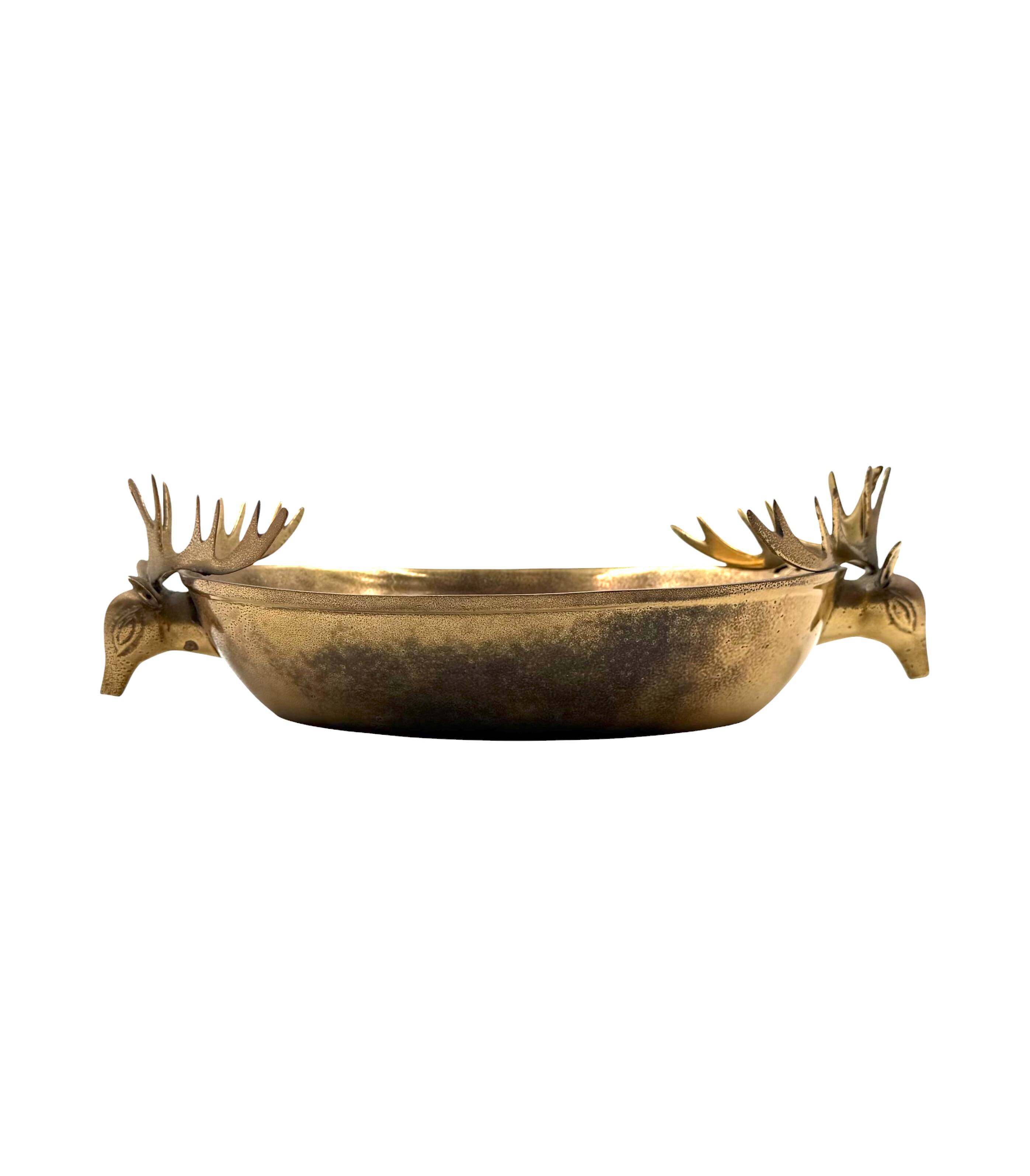 Mid-century Modern brass deers centerpiece / bowl, France 1970s