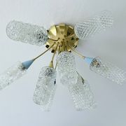 plafonnier lampe vintage, annees 50, verre laiton, bleu beige or