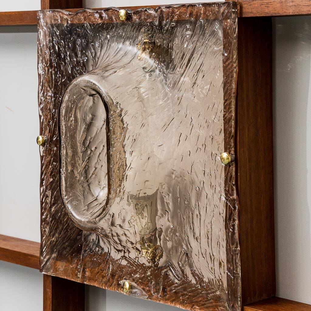 2-light wall lamp with teak grid frame mazzega 1960s vintage modern antique