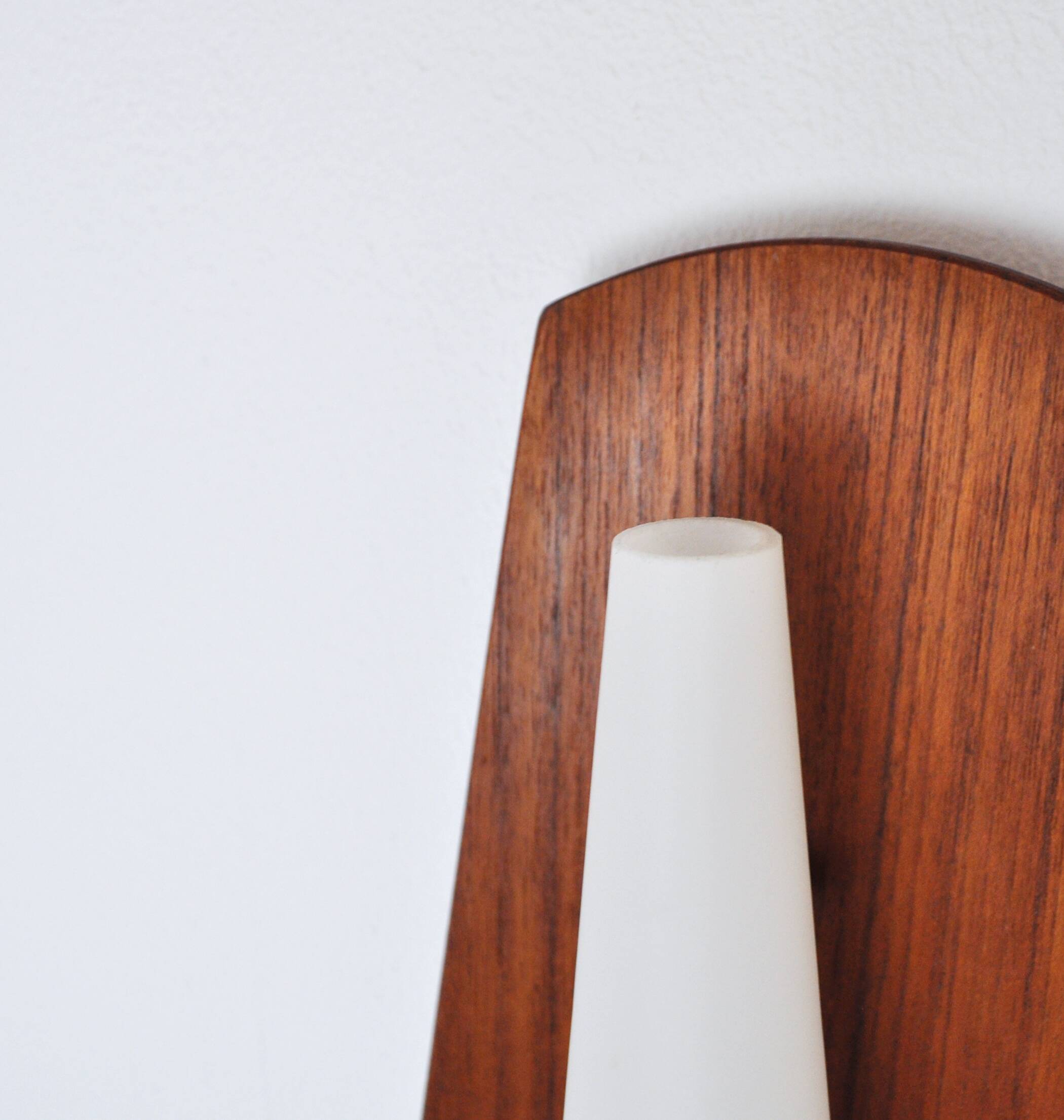 Scandinavian modern danish wall light in teak, brass and opaline glass, 1960s