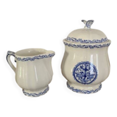 Milk or cream jug and sugar bowl with Gien earthenware lid, Rouen model 32