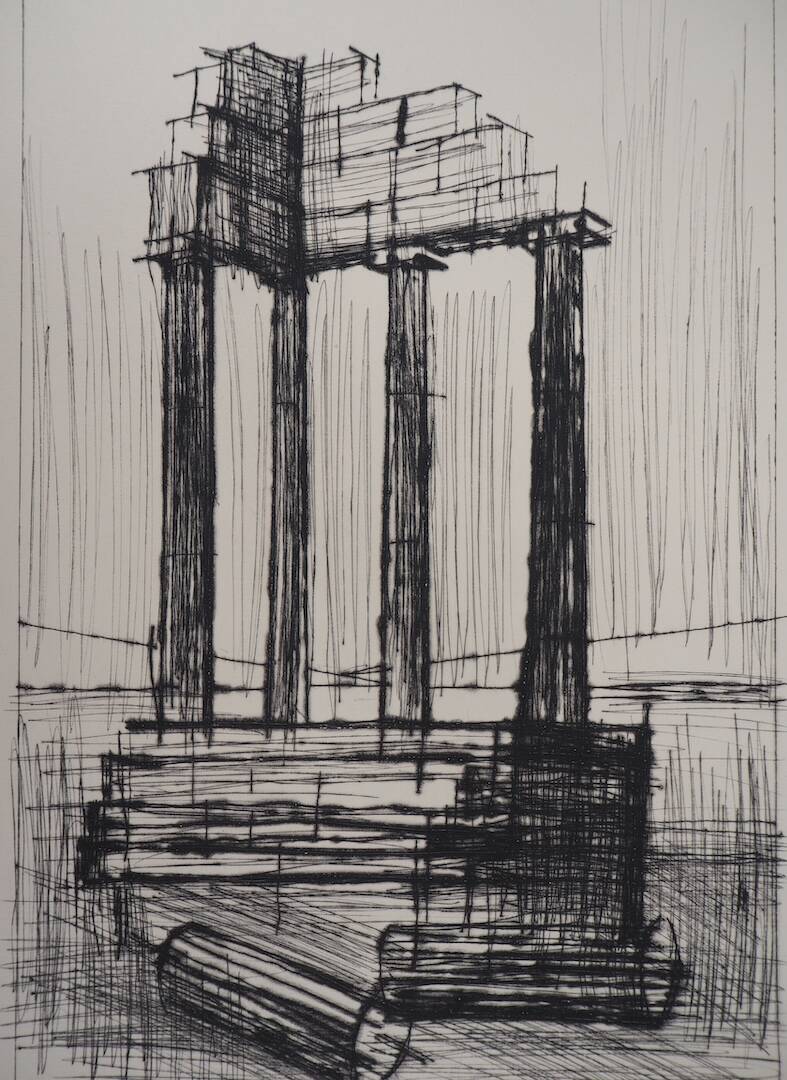 Bernard Buffet : Temple en ruine (Pompéi) - Gravure originale