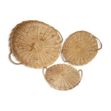 Set of 3 wicker dishes with handles