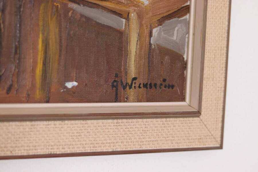 Original Swedish oil on canvas – “Figure in Interior” by Åke Wickström – vintage & framed – 57 × 66 cm