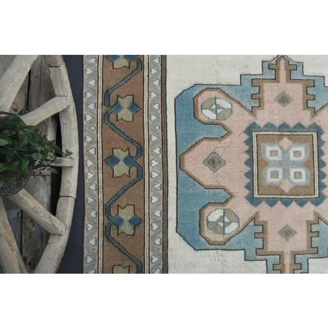 Vintage Turkish Hand-Knotted Wool Cotton Beige Area Rug 193x263