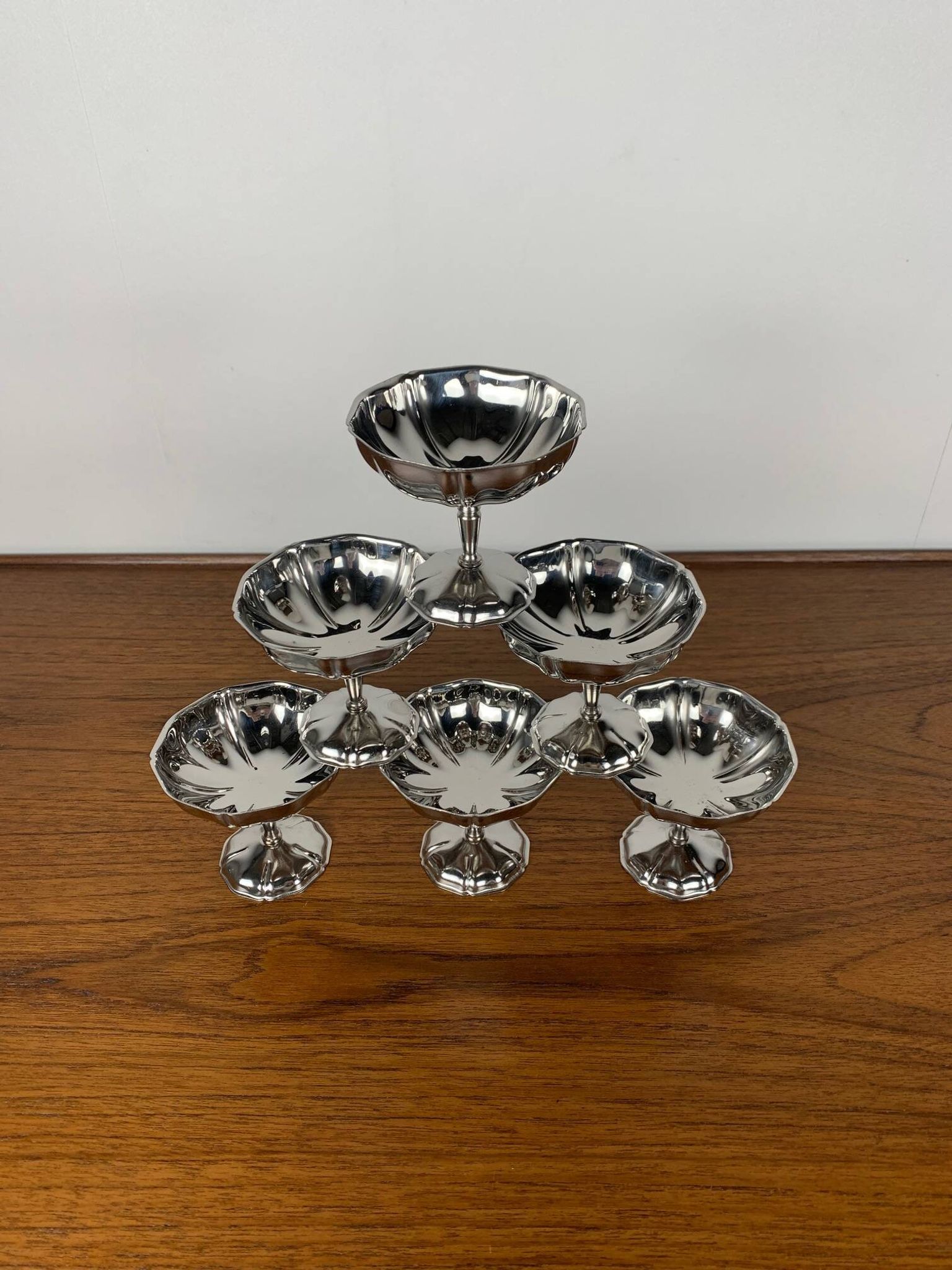 Lot de 6 coupes à glace / dessert en inox, forme de "fleur"