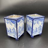 pair of square planters, Samson, quadrangular, old earthenware