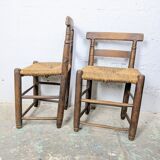 Pair of turned wooden farm chairs with straw - 19th century