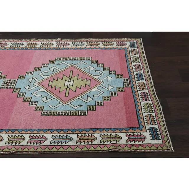 1970s vintage Turkish hand-knotted wool cotton pink area rug 128x208