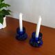 Pair of cobalt blue molded glass candle holders