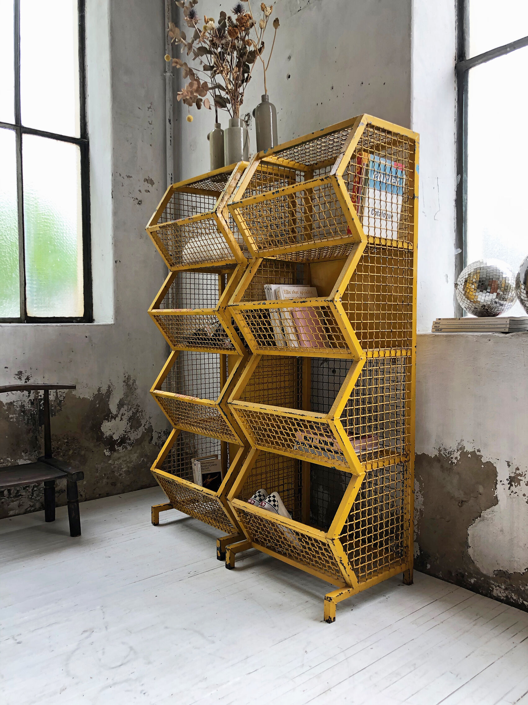 Industrial storage shelves yellow