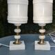 2 white alabaster and brass bedside lamps from the 60s