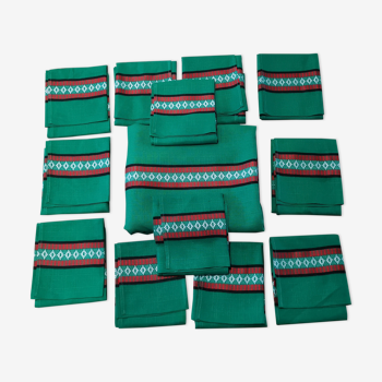 Basque green tablecloth and its 12 napkins