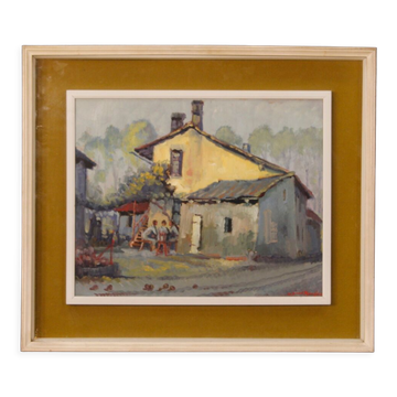 Italian popular scene signed painting oil on board