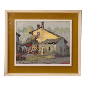 Italian popular scene signed painting oil on board