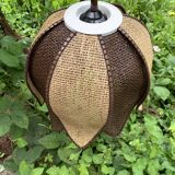 Vintage lotus flower pendant in two-tone braided rope