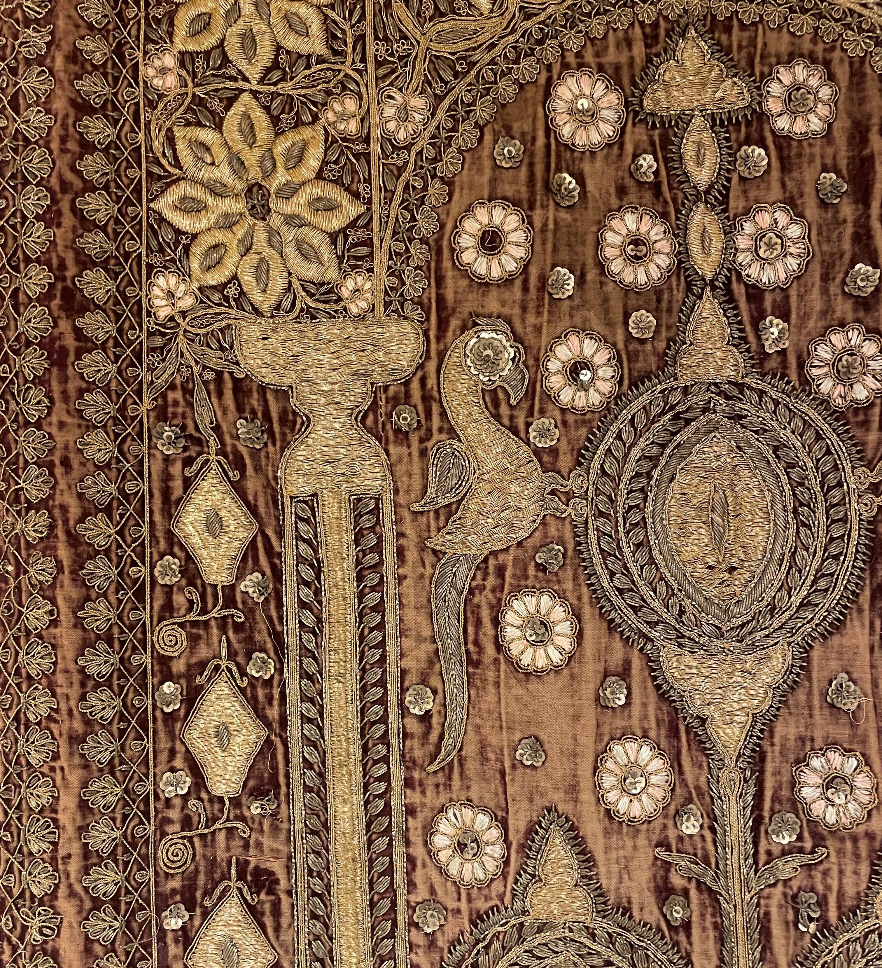 18th Century Indo-Portuguese Embroidery with Gold Thread on Velvet