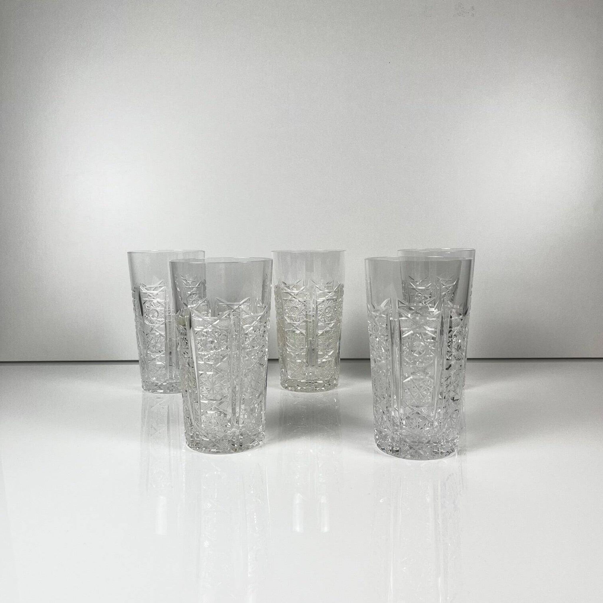 Set of 5 Bohemian cut crystal highball glasses, Czech Republic