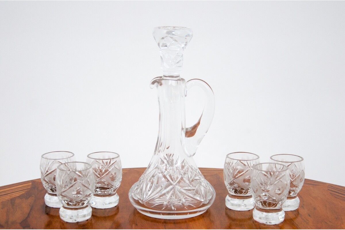 Crystal decanter with glasses, Poland, 1960s
