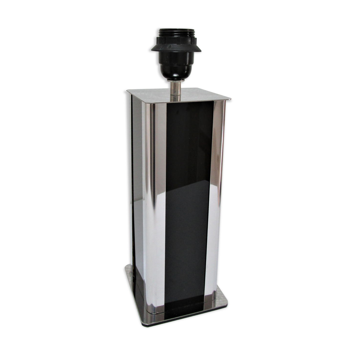 Pied de lampe inox et plexiglas noir design années 70 / 80