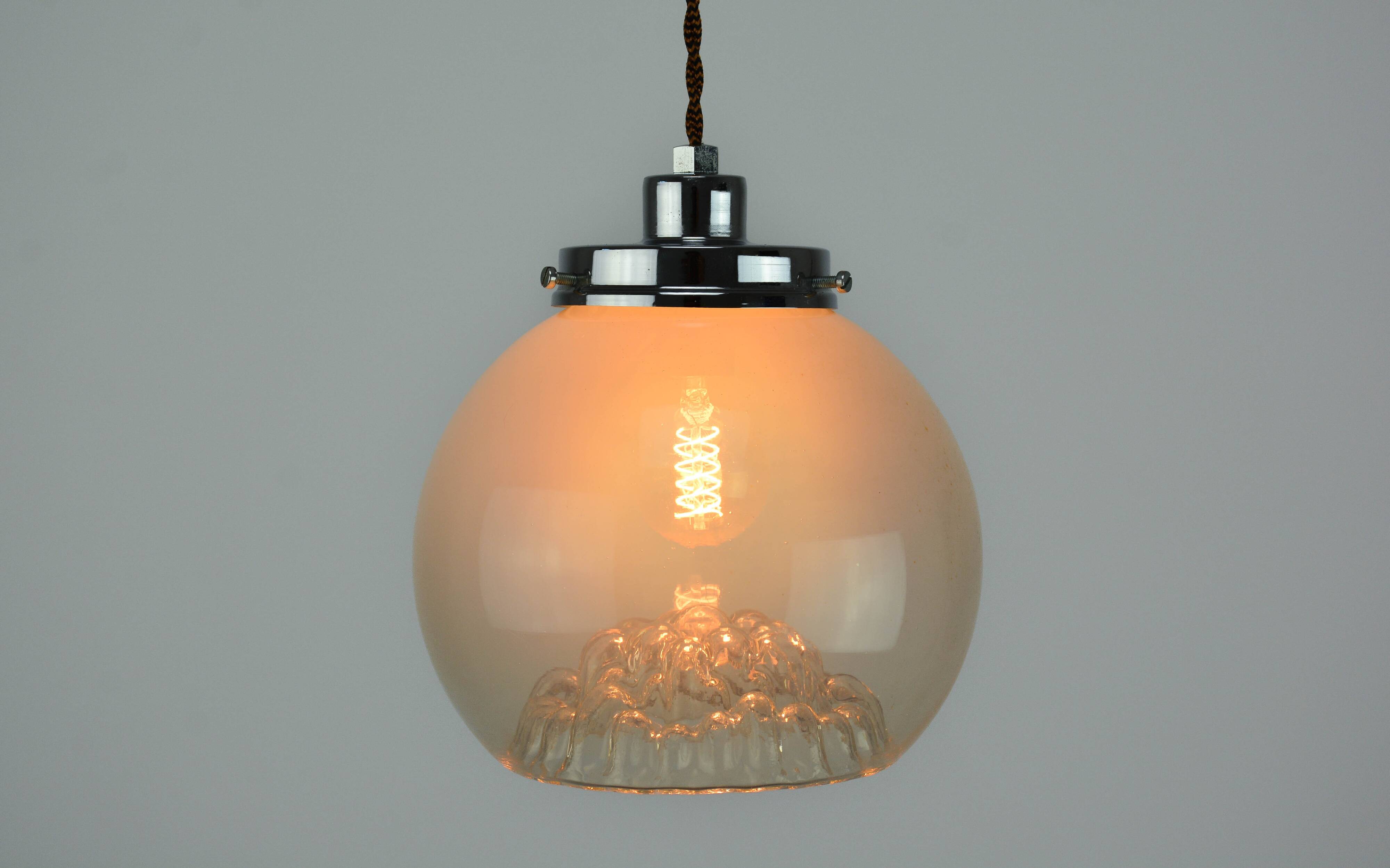 Mid-Century Italian Chrome and Murano Glass Pendant Lamp