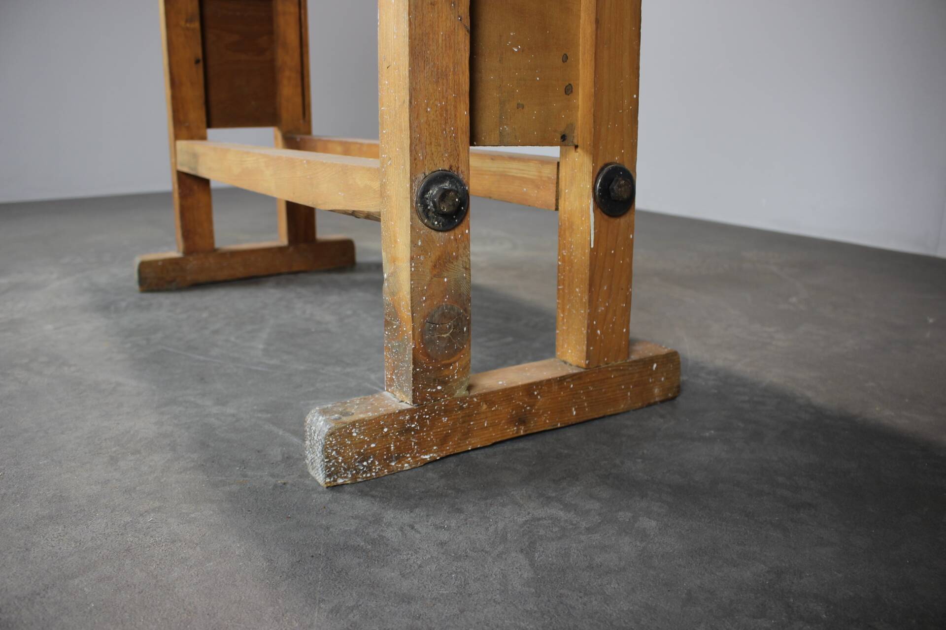 Vintage workbench with vise, Czechoslovakia, 1950s