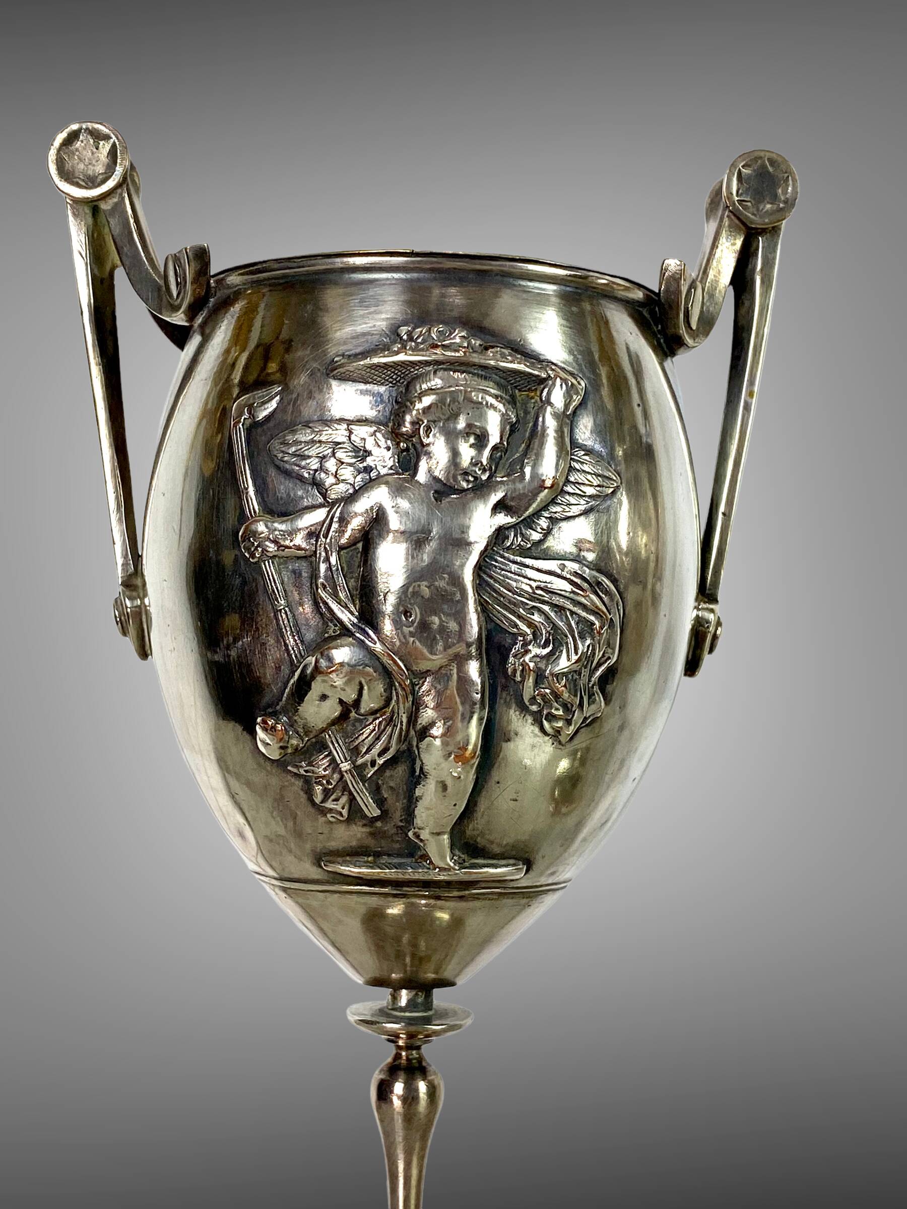 Ferdinand barbedienne 1810/ 1892 pair of silver bronze cups from the 19th to set de putti