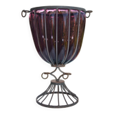 Grand vase verre soufflé et fer forgé sur pied douche