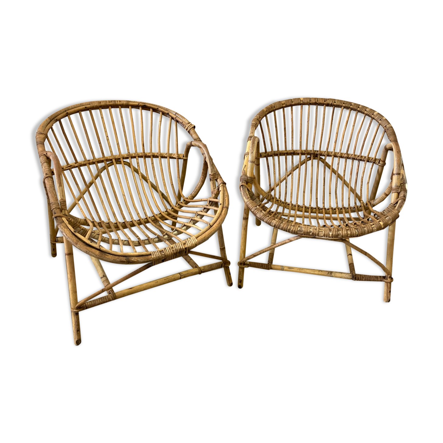 Pair of vintage rattan armchairs
